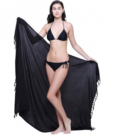 Cover-Ups Womens Sarong Pareo Soft Rayon Cover Up Wrap Beach - Black Solid - C117WYU8LC7 $26.87