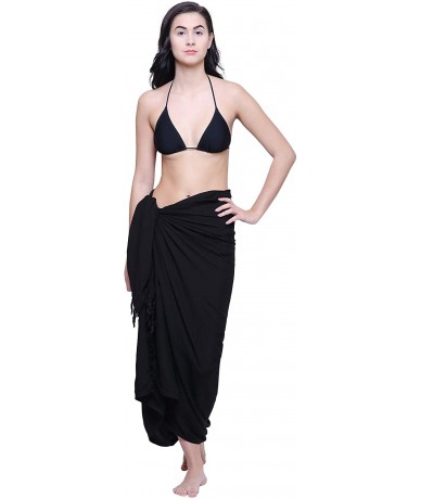 Cover-Ups Womens Sarong Pareo Soft Rayon Cover Up Wrap Beach - Black Solid - C117WYU8LC7 $26.87