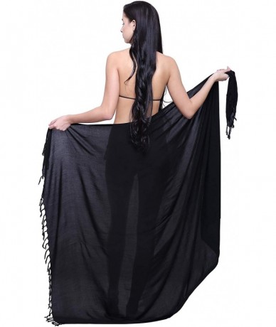 Cover-Ups Womens Sarong Pareo Soft Rayon Cover Up Wrap Beach - Black Solid - C117WYU8LC7 $26.87