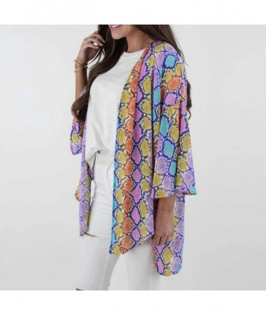 Cover-Ups Floral Cover Up Cardigan Loose Kimono for Women Casual Tops Blouse Capes - Purple 03 - CQ1967X3RM9 $23.41