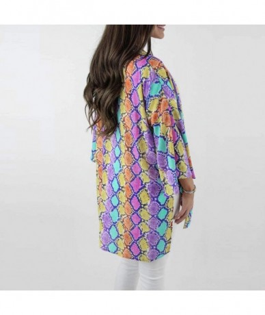 Cover-Ups Floral Cover Up Cardigan Loose Kimono for Women Casual Tops Blouse Capes - Purple 03 - CQ1967X3RM9 $23.41