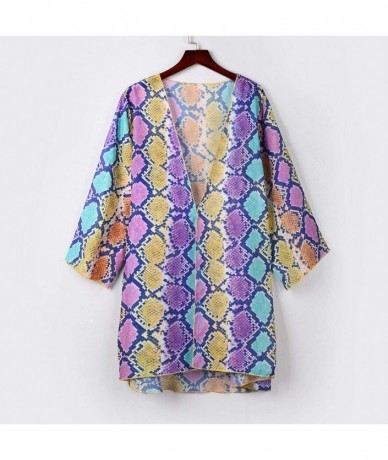 Cover-Ups Floral Cover Up Cardigan Loose Kimono for Women Casual Tops Blouse Capes - Purple 03 - CQ1967X3RM9 $23.41