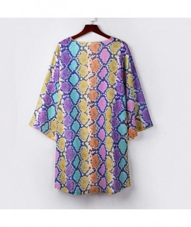 Cover-Ups Floral Cover Up Cardigan Loose Kimono for Women Casual Tops Blouse Capes - Purple 03 - CQ1967X3RM9 $23.41