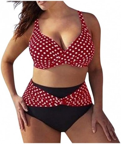 Sets Bikini Sets for Womens Plus Size Push Up Padded Stripe Solid Swimwear Beachwear Oversized Swimsuits S 5XL 088 Red - CT19...