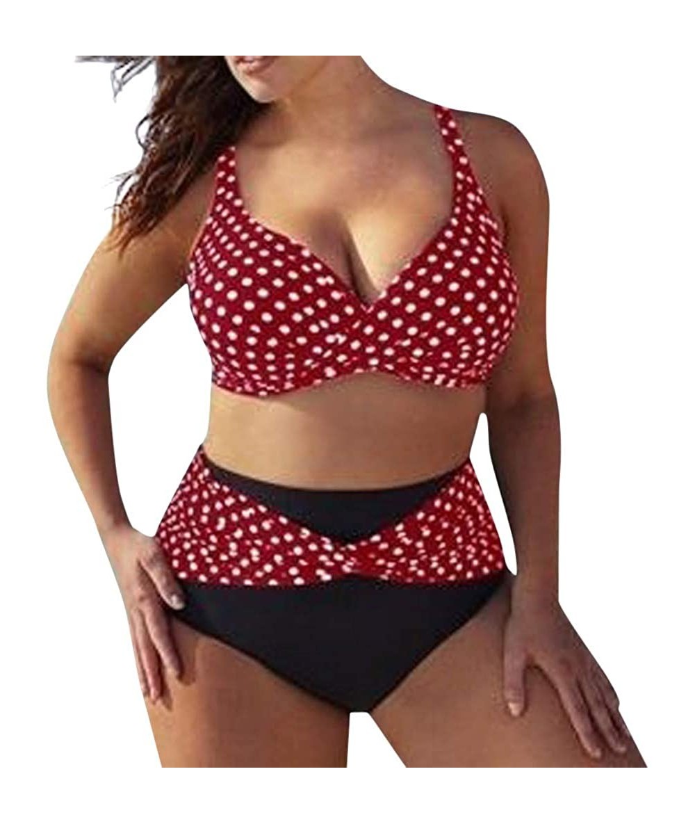 Sets Bikini Sets for Womens Plus Size Push Up Padded Stripe Solid Swimwear Beachwear Oversized Swimsuits S 5XL 088 Red - CT19...