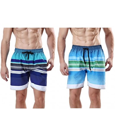 Trunks Men's Swim Trunk Beach Shorts - Navy Stripe-ocean Blue - CN199GC485G $47.76