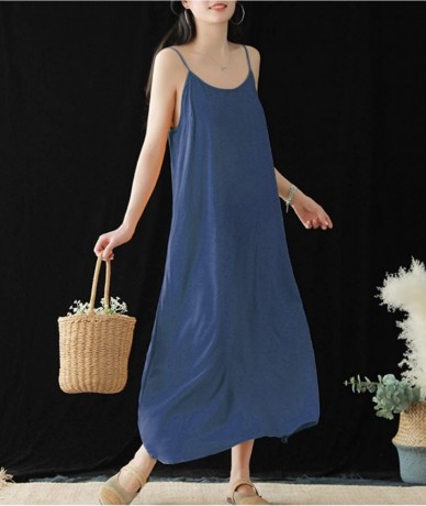 Cover-Ups Women Casual Loose Summer Slip Dresses Beach Cover up Plain Night Sleep Dress XS-5X JEL - Ehh Navy Blue - C618R8IRZ...