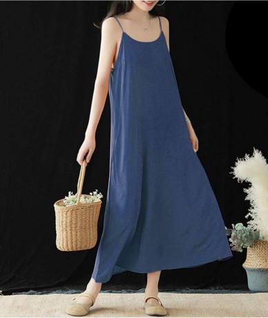 Cover-Ups Women Casual Loose Summer Slip Dresses Beach Cover up Plain Night Sleep Dress XS-5X JEL - Ehh Navy Blue - C618R8IRZ...