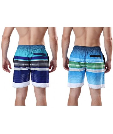 Trunks Men's Swim Trunk Beach Shorts - Navy Stripe-ocean Blue - CN199GC485G $47.76