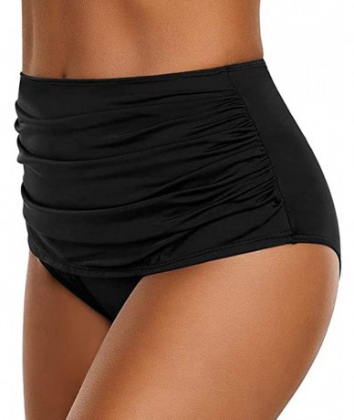 Bottoms Womens High Waisted Swim Bottom Ruched Vintage Swim Short Beach Tankinis Swimsuit Briefs Swimwear - Blacka - CM19DCUO...