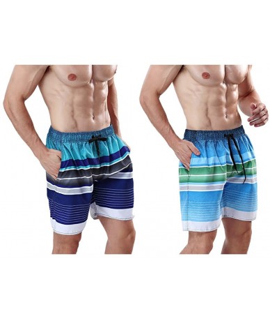 Trunks Men's Swim Trunk Beach Shorts - Navy Stripe-ocean Blue - CN199GC485G $47.76