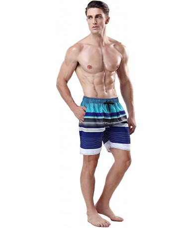 Trunks Men's Swim Trunk Beach Shorts - Navy Stripe-ocean Blue - CN199GC485G $47.76