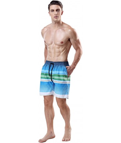 Trunks Men's Swim Trunk Beach Shorts - Navy Stripe-ocean Blue - CN199GC485G $47.76