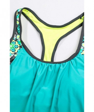 Racing Women Bathing Suit Print Strappy Racerback Padded Tankini Top with Boy Shorts Swimsuit - Blue - C6190GKA3A7 $48.02