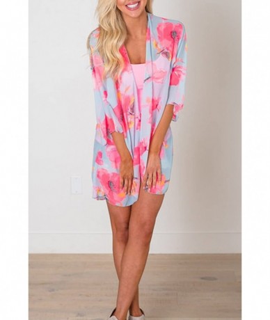 Cover-Ups Women's Chiffon Blouse Loose Tops Beach Kimono Floral Print Cardigan - T21 - CL18EREM8C6 $36.52