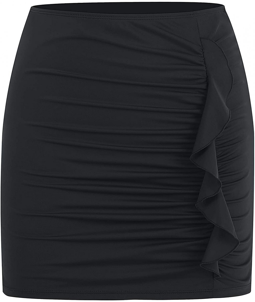 Tankinis Women's Tankini Bottom Swimsuit Shirred Swim Bottom Plus Size Ruffle Swim Skirt - Black-style 2 - CO18SEEKC54 $40.27