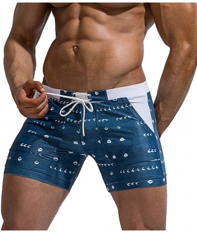 Briefs Printed Boxer Briefs Square Leg Surf Bikini Swim Trunks Board Shorts Swimwears - Dark Blue - CY18S929C9H $32.79