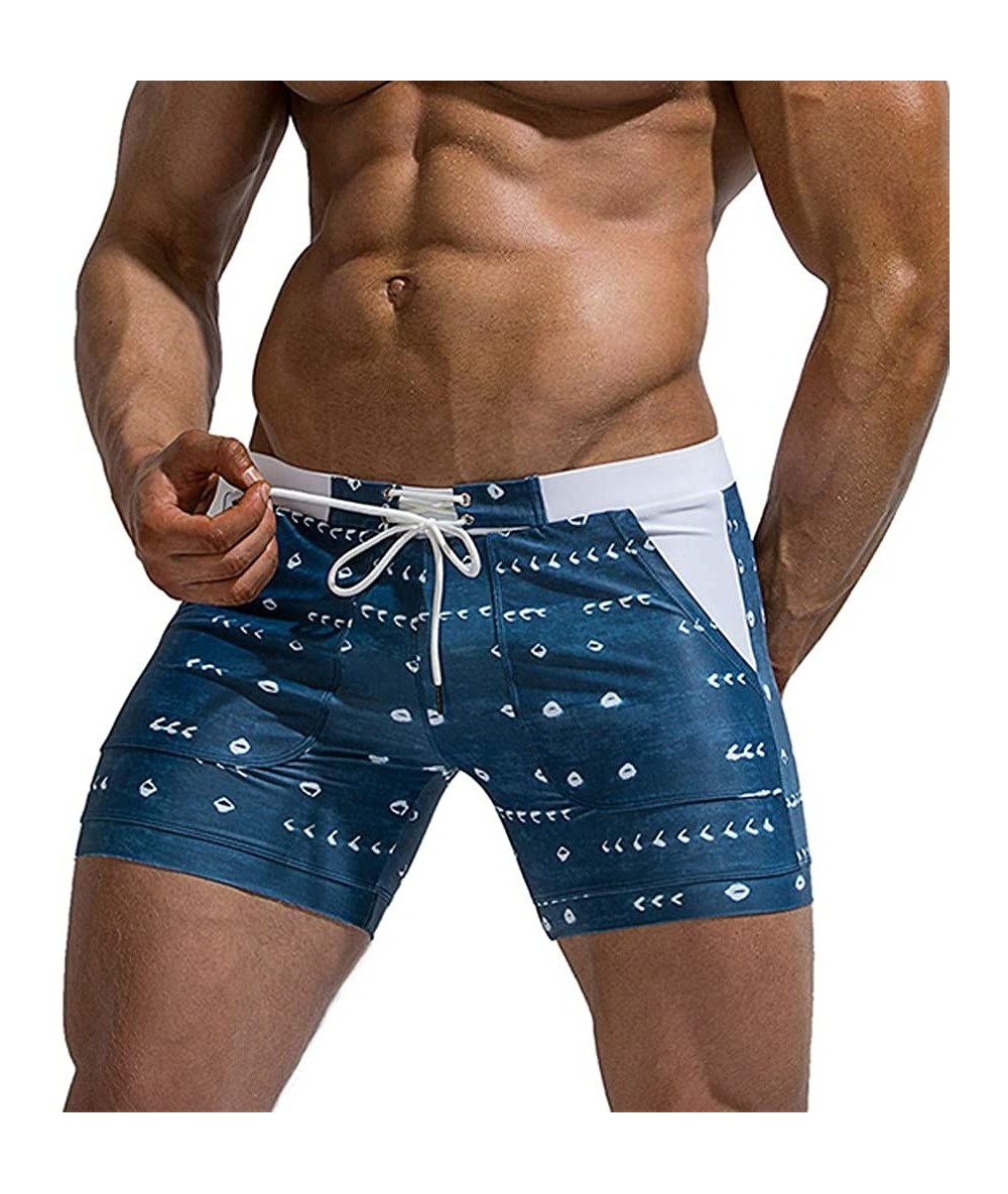 Briefs Printed Boxer Briefs Square Leg Surf Bikini Swim Trunks Board Shorts Swimwears - Dark Blue - CY18S929C9H $32.79