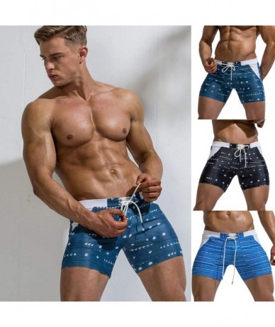 Briefs Printed Boxer Briefs Square Leg Surf Bikini Swim Trunks Board Shorts Swimwears - Dark Blue - CY18S929C9H $32.79