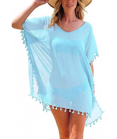 Cover-Ups Swimsuit Cover Ups Bathing Suit Coverups Beach Bikini Sunscreen Dress for Women Hawaii - Light Blue Tassel - CH18QT...