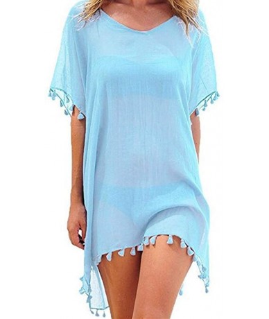 Cover-Ups Swimsuit Cover Ups Bathing Suit Coverups Beach Bikini Sunscreen Dress for Women Hawaii - Light Blue Tassel - CH18QT...