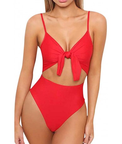 Racing Swimsuit 2 Pieces-Fashion Womens Spaghetti Strap Tie Knot Front Cutout High Cut One Piece Swimsuit - Red - CO18TSYU0HC...