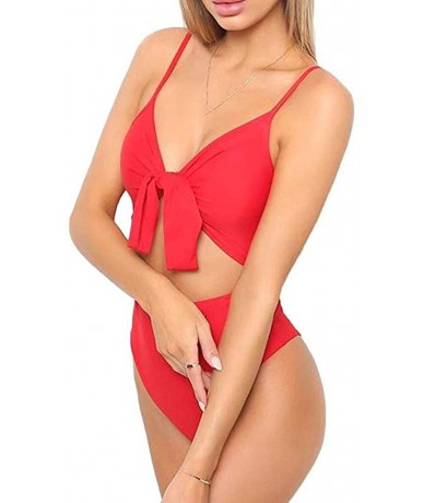 Racing Swimsuit 2 Pieces-Fashion Womens Spaghetti Strap Tie Knot Front Cutout High Cut One Piece Swimsuit - Red - CO18TSYU0HC...