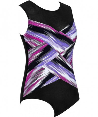 Racing 1 Piece Bathing Suits for Women Slimming Plus Size Sports Athletic Swimsuit - Violet Black - C718NUYX6Y9 $41.90