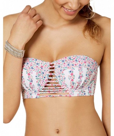 Tops Womens Abigail Underwire Bandeau Bikini Swim Top (32DD- White Floral) - CT18RZ459RG $74.05