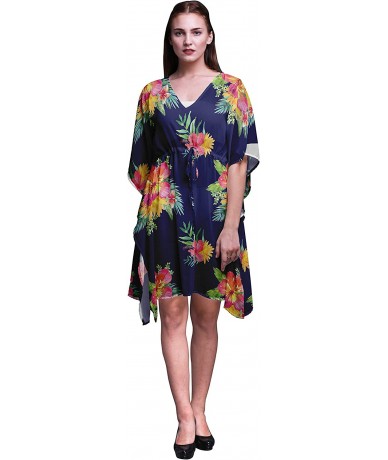 Cover-Ups Short Caftan Midi Dress Beach Swimwear Cover up Womens Kaftan - Navy Blue - C318TRQRGH6 $46.21