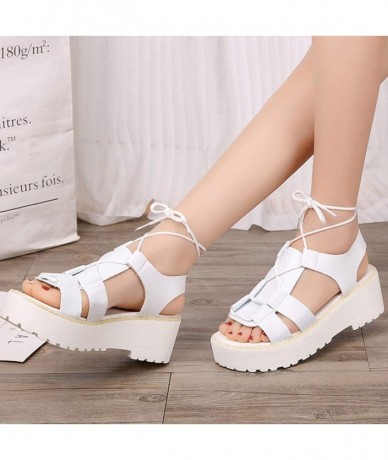 Rash Guards Women's Summer Chunky Flatform Lace Up Sandals Ankle Strap Buckle Adjustable Non-Slip Sports Sandals - White - CQ...