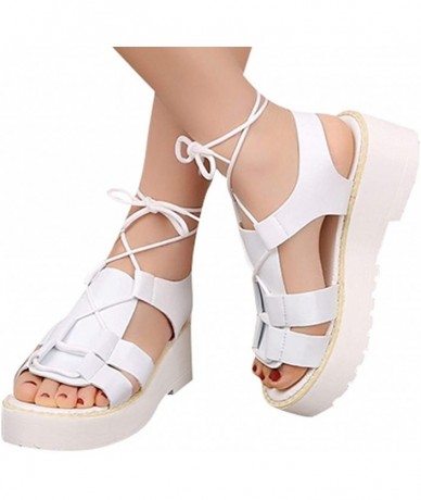 Rash Guards Women's Summer Chunky Flatform Lace Up Sandals Ankle Strap Buckle Adjustable Non-Slip Sports Sandals - White - CQ...