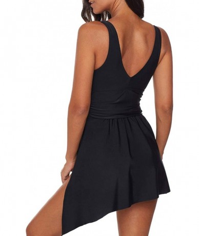 One-Pieces Womens Plus Size Cutout Tankini One Piece Monokini Swimdress Swimsuit - Black Slit - CI18OX6ZGXS $48.33