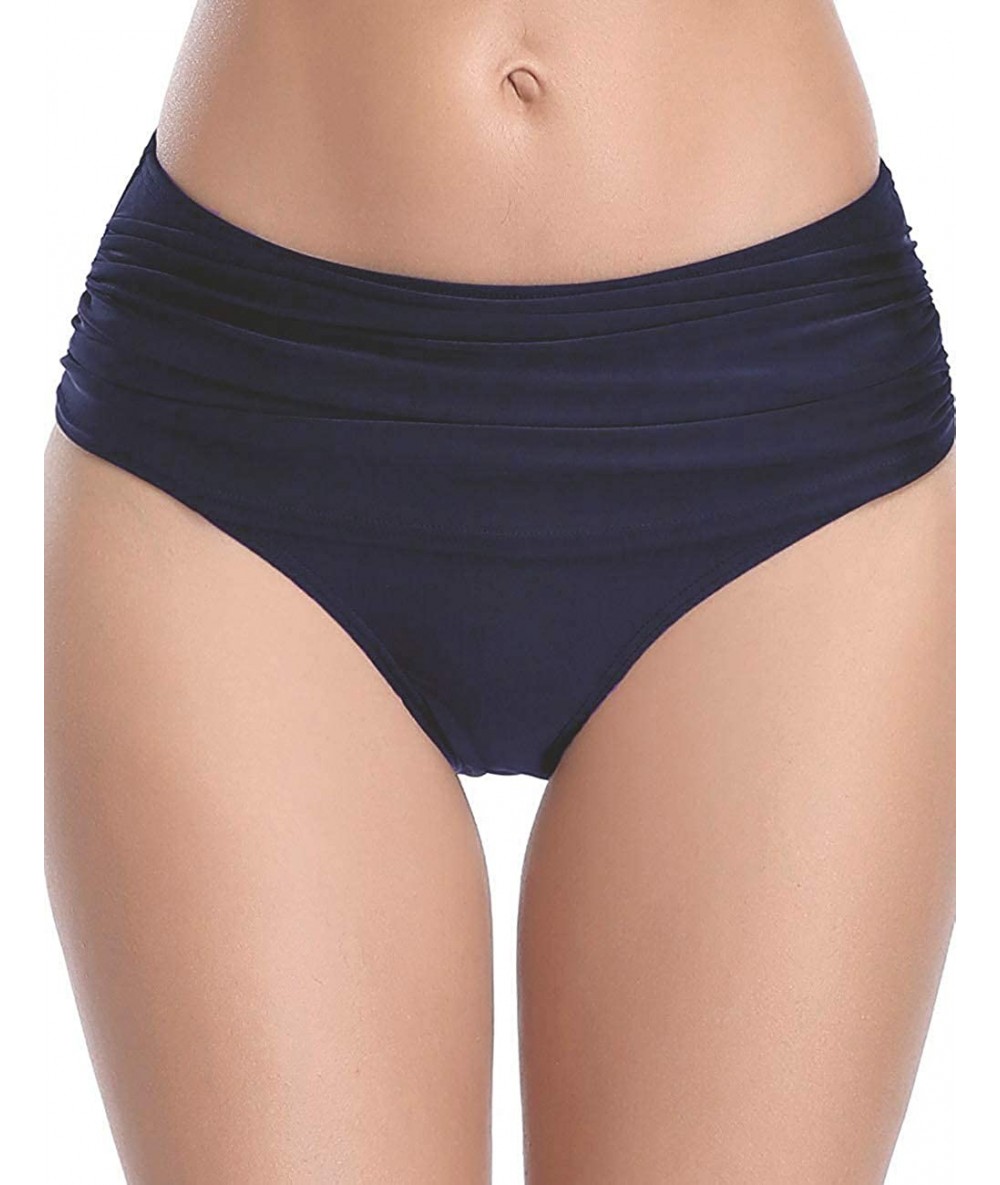 Sets Womens High Waisted Bikini Bottoms High Cut Lace Black Cheeky Full Coverage Bottom Swimsuits - Navy1 - CE18A6O4RWN $29.03