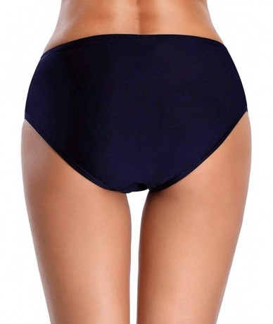 Sets Womens High Waisted Bikini Bottoms High Cut Lace Black Cheeky Full Coverage Bottom Swimsuits - Navy1 - CE18A6O4RWN $29.03