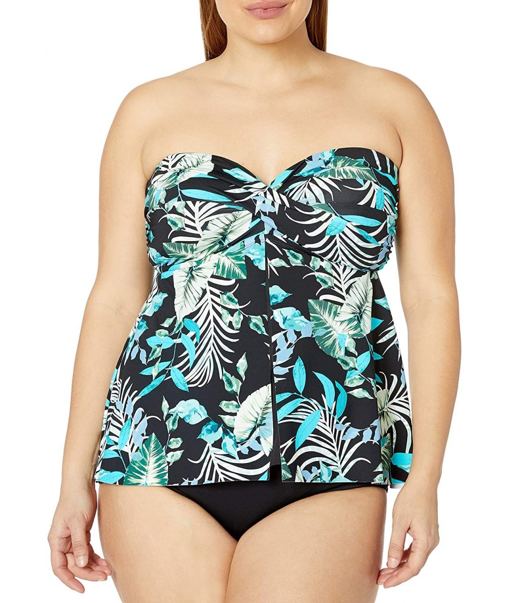 Tops Women's Flyaway Front Bandeau Tankini Swimsuit Top - Olive//Jungle Tropic - CE18Y24SLE9 $63.59