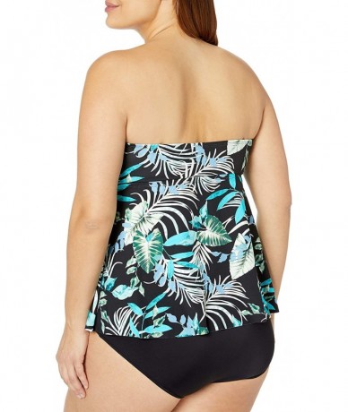 Tops Women's Flyaway Front Bandeau Tankini Swimsuit Top - Olive//Jungle Tropic - CE18Y24SLE9 $63.59