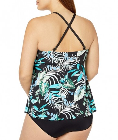 Tops Women's Flyaway Front Bandeau Tankini Swimsuit Top - Olive//Jungle Tropic - CE18Y24SLE9 $63.59