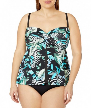 Tops Women's Flyaway Front Bandeau Tankini Swimsuit Top - Olive//Jungle Tropic - CE18Y24SLE9 $63.59