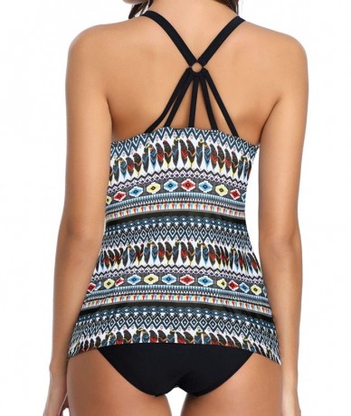 Tankinis Tankini Swimsuits for Women Tribal Printed Bathing Suit 2 Piece Strappy Swimwear - Colorful Tribal - C518LTYXAH2 $36.58