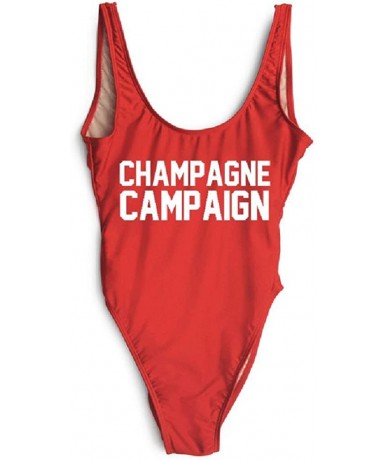 One-Pieces Champagne Campaign Letter Plus Size Swimwear Party Sexy Bodysuit Beachwear - Red White - CR18CT0OS7I $55.36