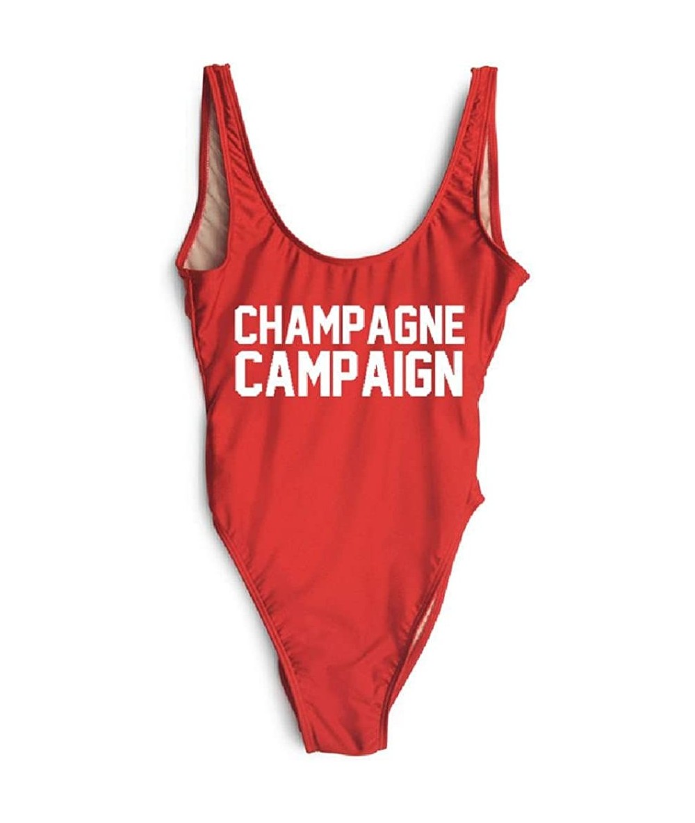 One-Pieces Champagne Campaign Letter Plus Size Swimwear Party Sexy Bodysuit Beachwear - Red White - CR18CT0OS7I $55.36