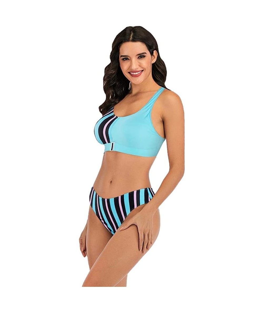 Sets Women Leopard High Waist Bikini Set Buckle Front Two Piece Swimsuit Bathing Suits Tank Top Push Up Swimwear Tankini - Li...