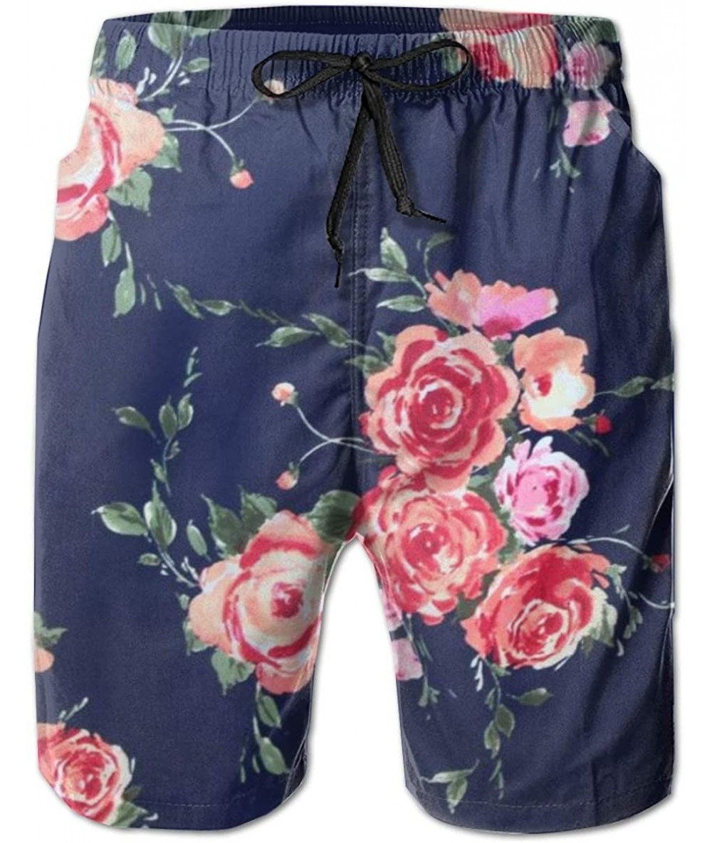 Board Shorts Men Fashion Swim Trunks Quick Dry Bathing Suits Board Shorts with Pocket - Rose Navy Floral - CC190MQ4A7R $46.19