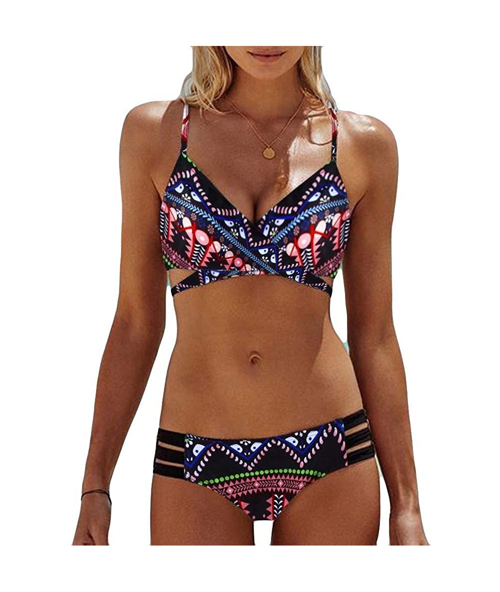 One-Pieces Women's Swimsuit Sexy Padded Push-up Bra Bikini Set Two-piece Swimwear Beachwear - I-red - CR18T469KI4 $29.44