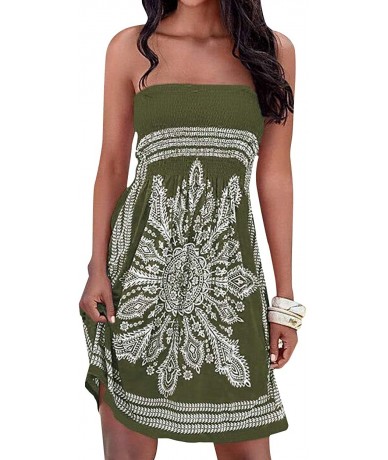 Cover-Ups Women Strapless Tube Short Dress Floral Print Bohemian Dress Boho Beach Dress - Army Green - CJ198O5ZH6O $31.30