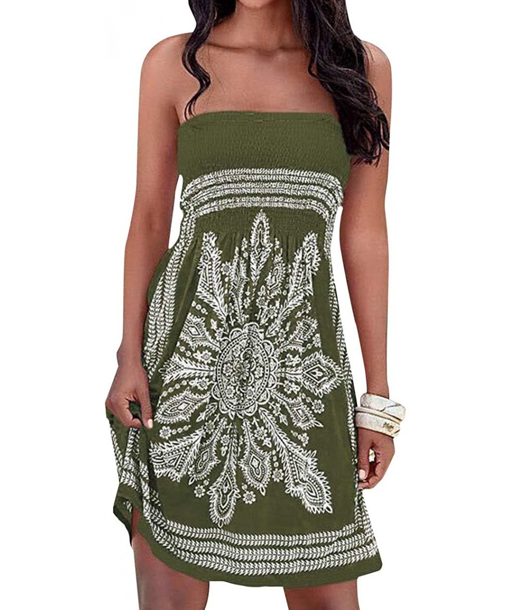 Cover-Ups Women Strapless Tube Short Dress Floral Print Bohemian Dress Boho Beach Dress - Army Green - CJ198O5ZH6O $31.30