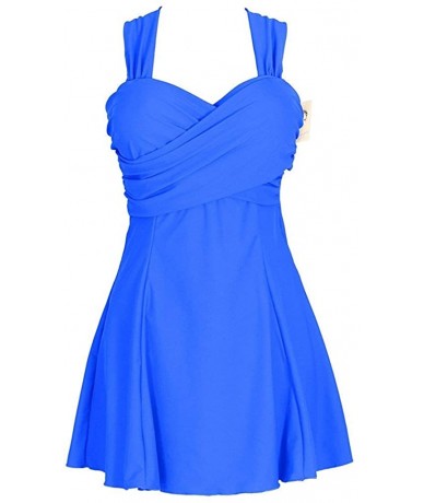 One-Pieces Women's Elegant Crossover One Piece Swimdress Skirted Bottom Swimsuit - Sapphire Blue - C318QN0GOGT $67.38