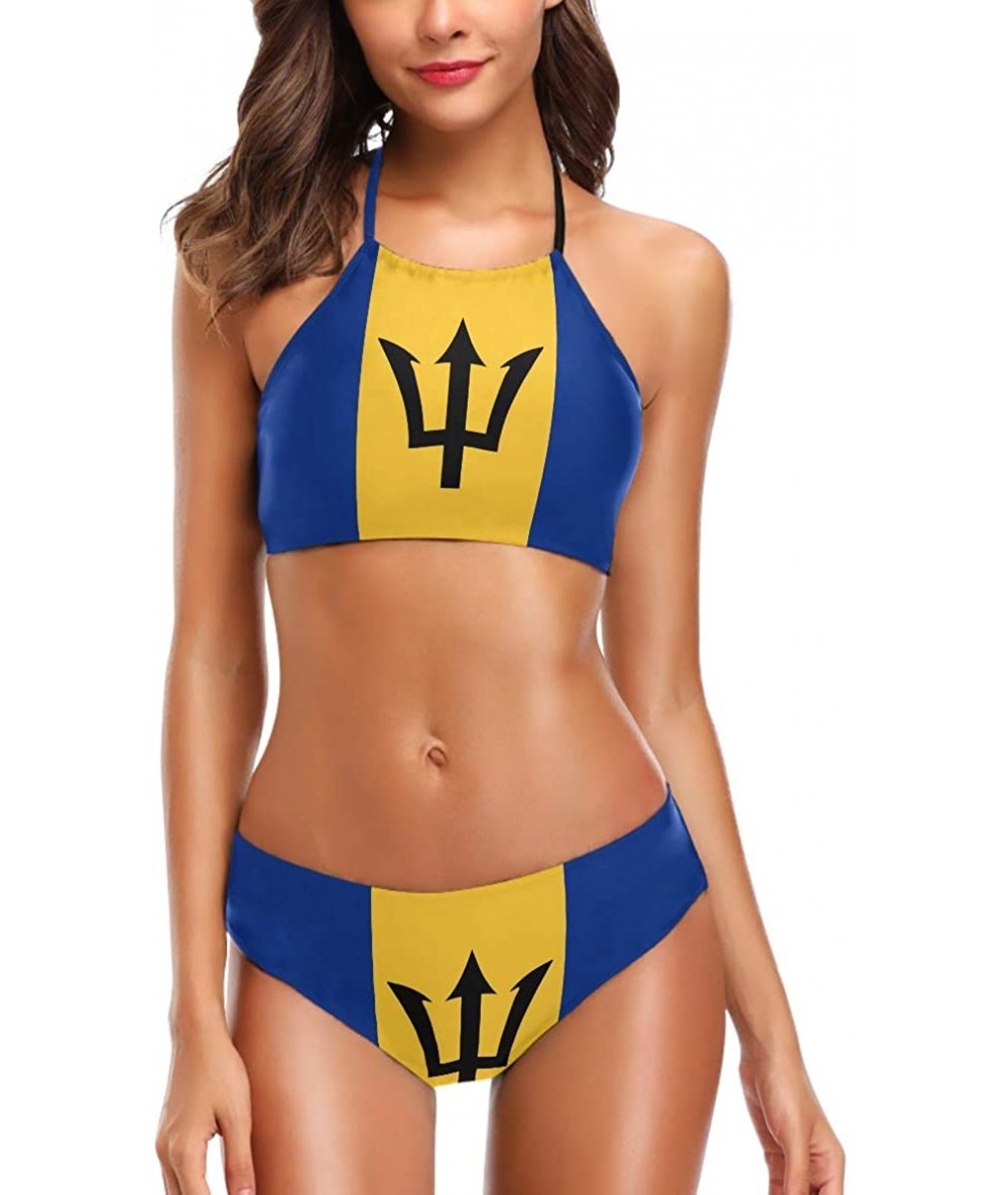 Sets Women's Chic Summer Hot 2 Piece Halter Neack High Waist Padded Sexy Swimsuit - Barbados Flag - C718H57S2M8 $47.74