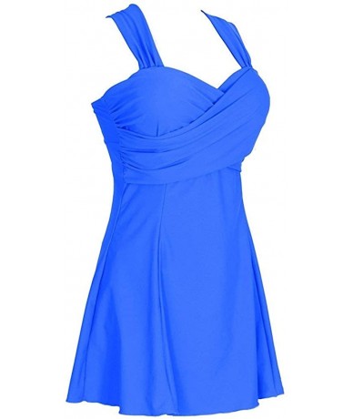 One-Pieces Women's Elegant Crossover One Piece Swimdress Skirted Bottom Swimsuit - Sapphire Blue - C318QN0GOGT $67.38